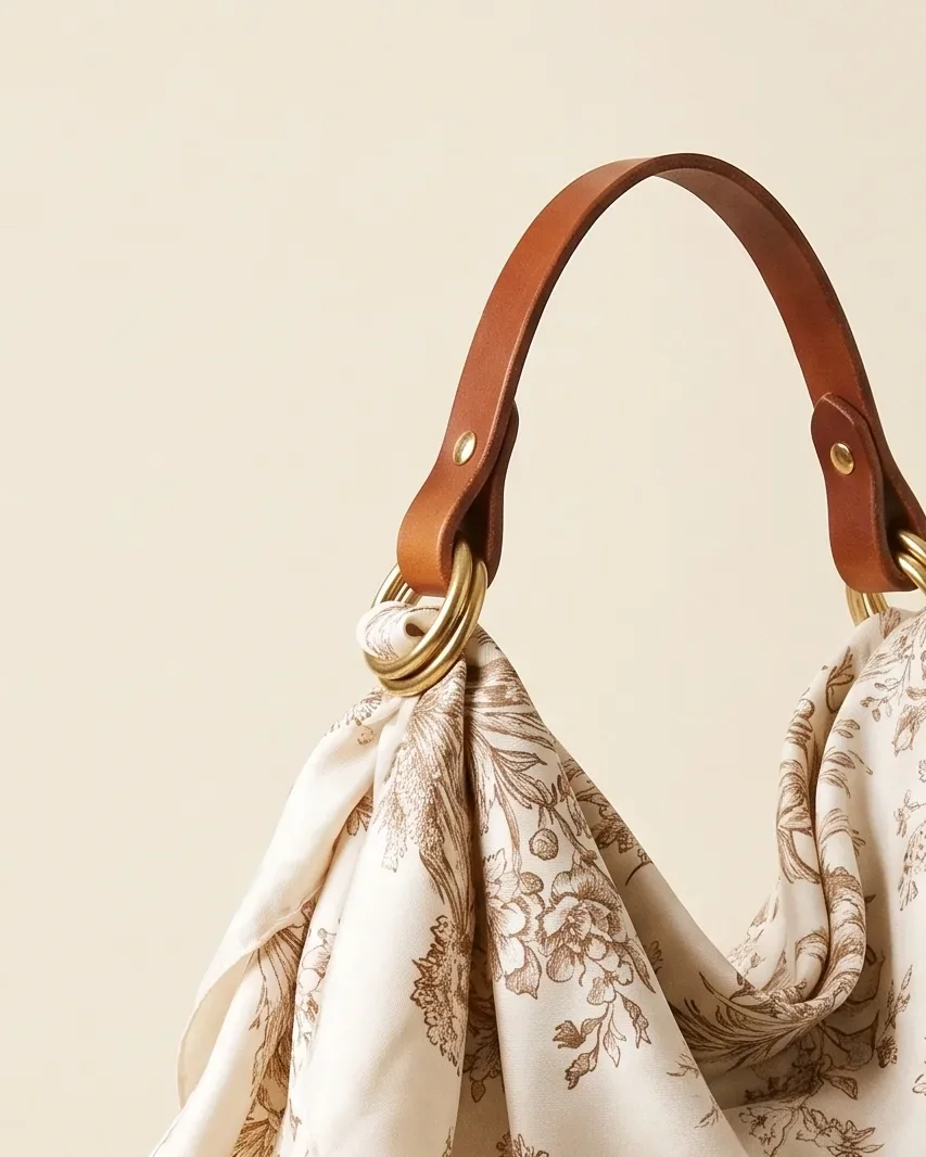 Polished metal and silk shown in close detail
