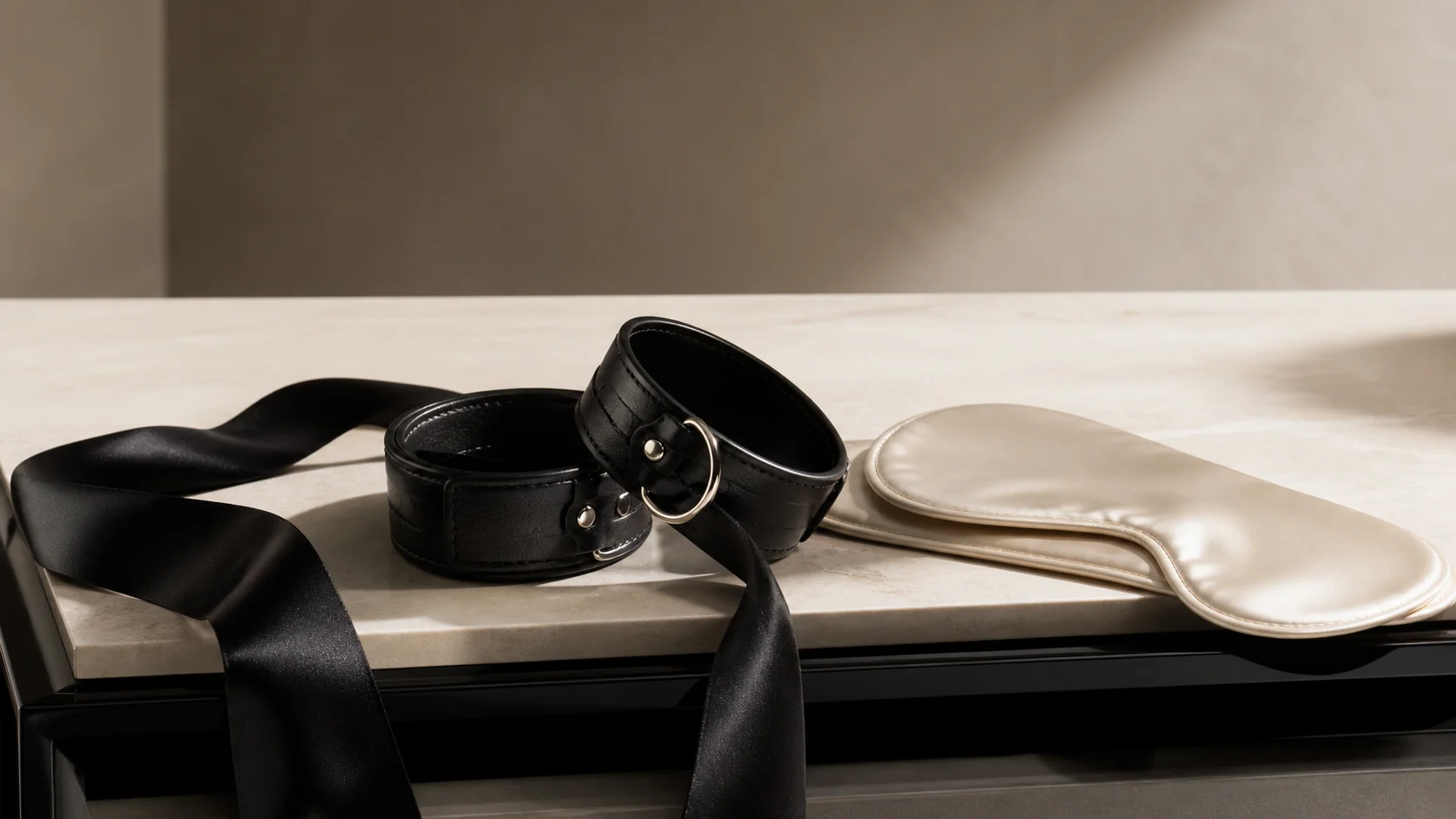 The Nocturne Set with silk mask and calfskin objects