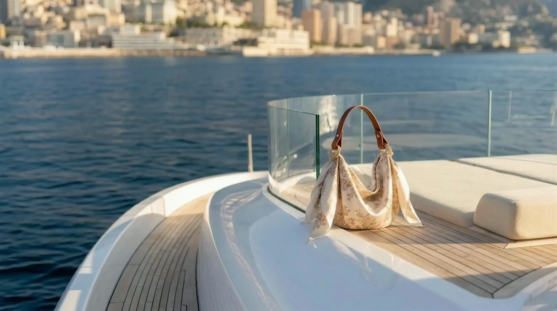 The composed bag on the aft deck of a modern superyacht off Monaco